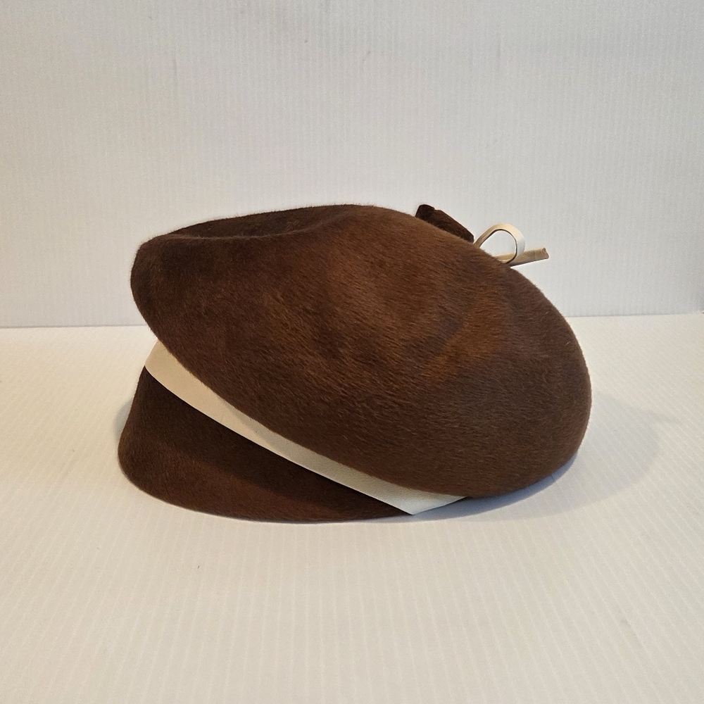 Vintage Ladies Hat Leslie James Felt Hat Copper Red 1950s 1970s Fedora Beret - Picture 7 of 14